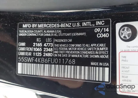 2015 Mercedes-Benz C 300 4Matic/Luxury 4Matic/Sport 4Matic z USA, uszkodzony, nr VIN 55SWF4KB6FU011768